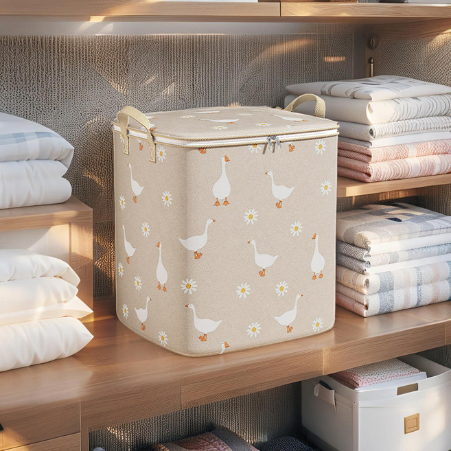 조인메이드 의류 이불 담요 수납 보관함 정리 리빙박스, 베이지, 1개