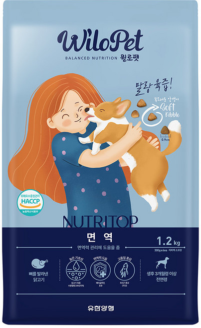 윌로펫 전연령 강아지 뉴트리탑 소프트 기능성 사료, 닭, 1.2kg, 1개