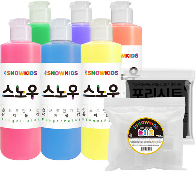 스노우키즈 스노우 물감 250ml + 꽃송이폼 + 포리시트 캔버스, 6색