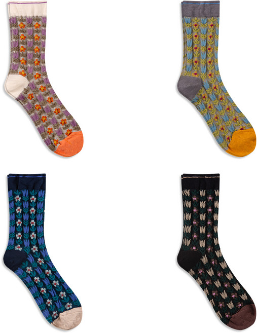 GGRN 여성용 패션 패턴 양말 4종 세트