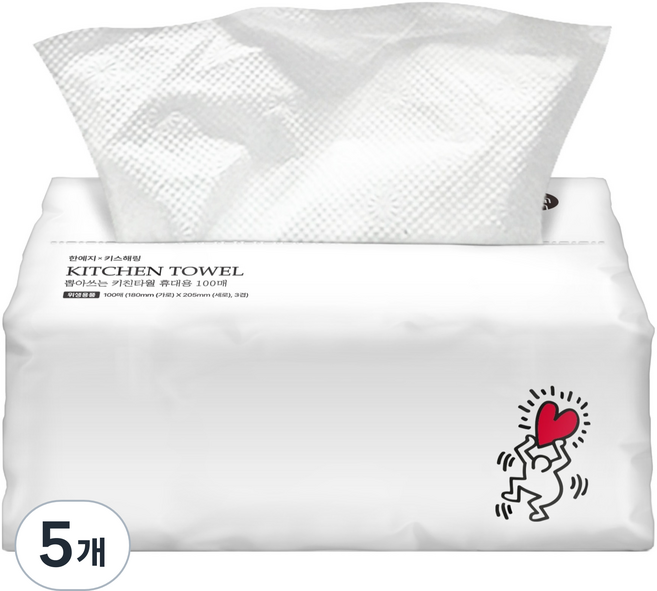 한예지 키스해링 뽑아쓰는 펄프 키친타올, 100매, 5개