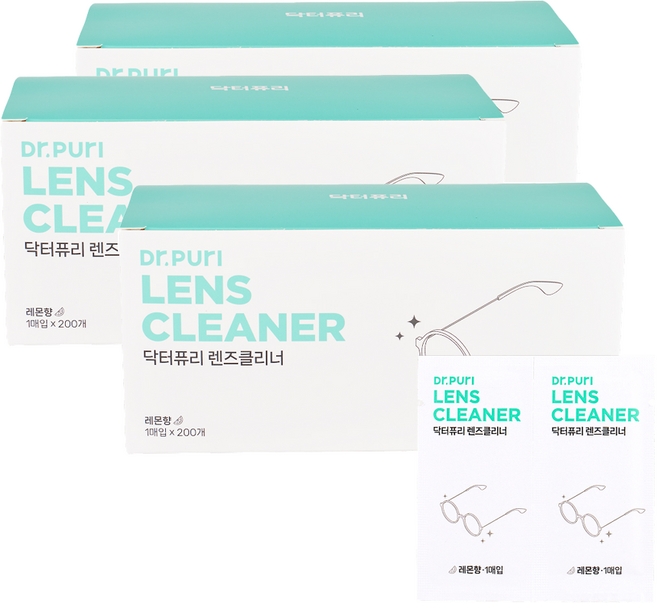 닥터퓨리 렌즈클리너 항균 티슈 200p, 3개