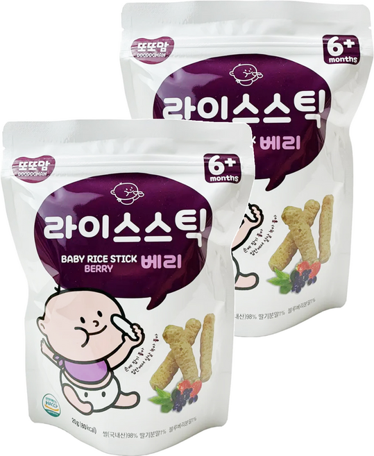 DDODDOmam 聰明媽媽 韓爸田園日記 手指米棒, 莓果, 20g, 2包