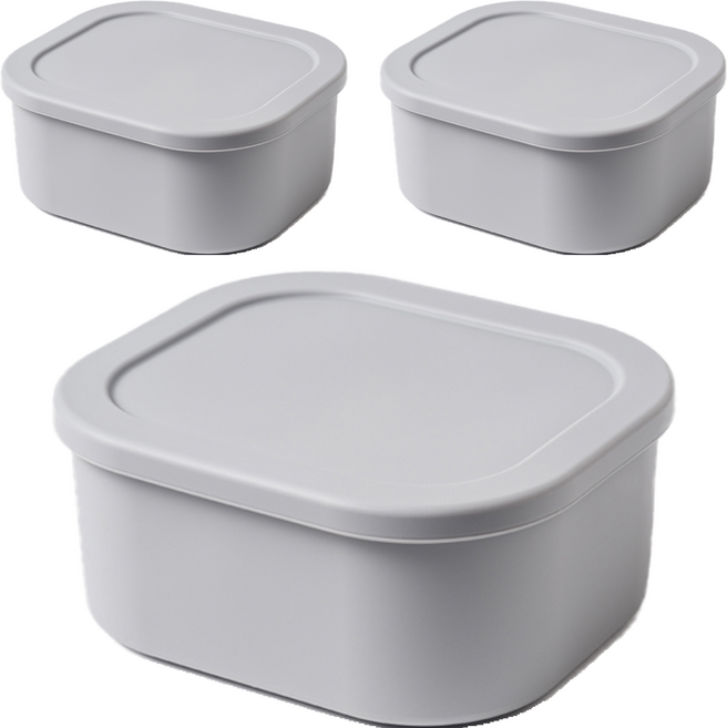 키친팩토리 파스텔 실리콘 사각 밀폐용기 그레이, 3개, 500ml