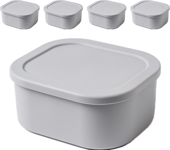 키친팩토리 파스텔 실리콘 사각 밀폐용기 그레이, 5개, 500ml