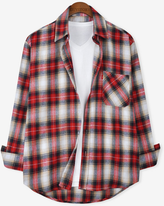 가이스토리 남녀공용 오버핏 긴팔 캐주얼 그렉트체크셔츠