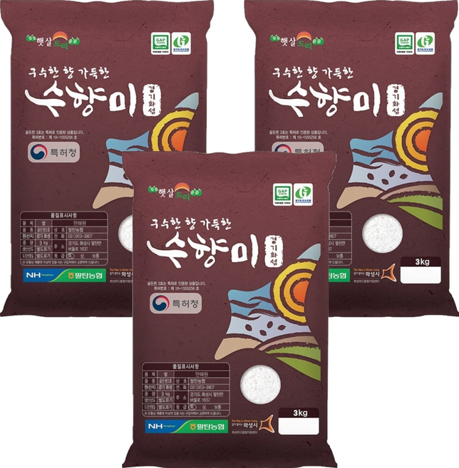 GAP 인증 수향미 골든퀸 3호 백미 특등급, 3kg, 3개