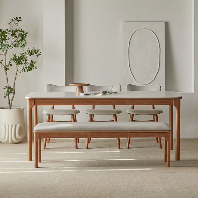 파로마 채튼 세라믹 원목식탁 1800 6인용 + A리샤르 의자3p + 채튼 벤치 세트 방문설치, 베이지상판 + 월넛원목, 일반 3 + 벤치 1