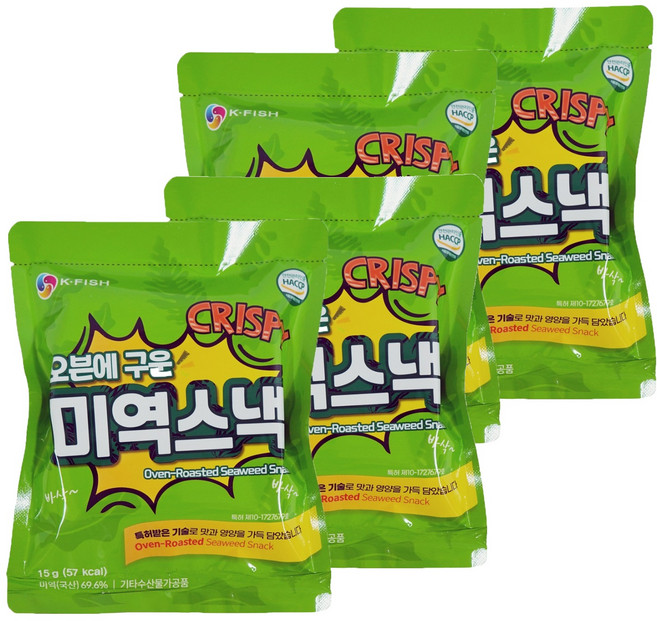 석하 오븐에 구운 미역스낵, 15g, 4개