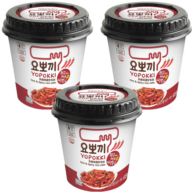 YOPOKKI 辛辣味辣炒年糕即食杯 韓國原裝進口 微波加熱, 120g, 3個
