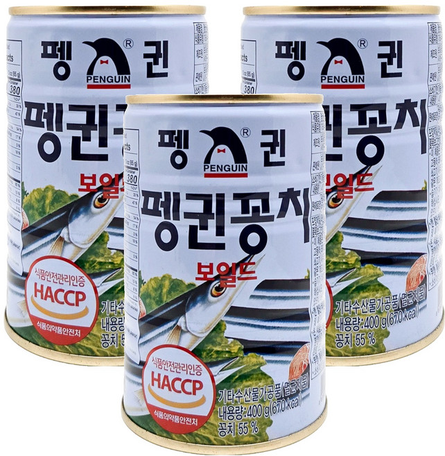 펭귄 꽁치 보일드 통조림, 400g, 3개