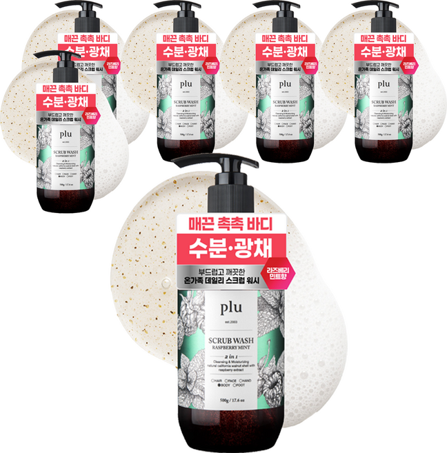 플루 데일리 바디스크럽 워시 라즈베리민트향, 300g, 6개