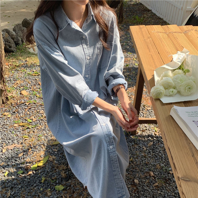 피어니스트 데님 메이드 루즈핏 롱 원피스 빅사이즈 포함