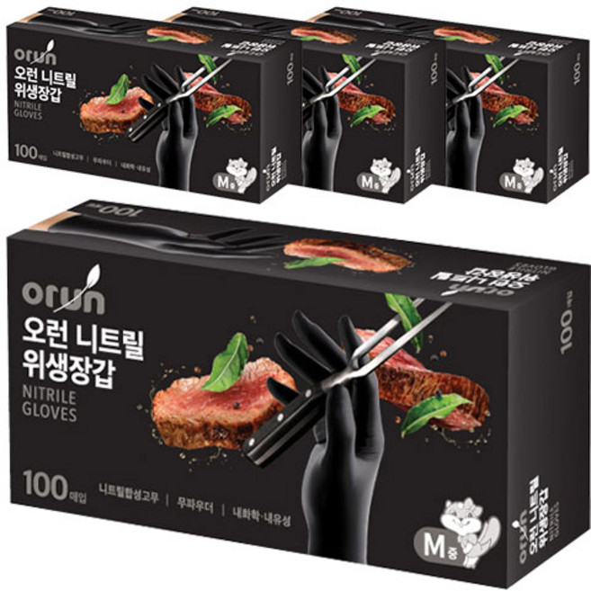 오런 니트릴 위생장갑 100P, 블랙, 중(M), 4개