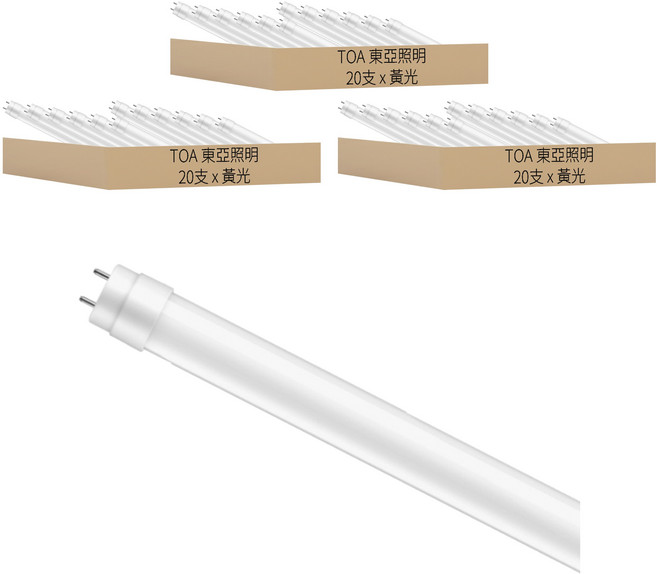 TOA 東亞照明 LED T8 燈管 19W, 黃光, 60支