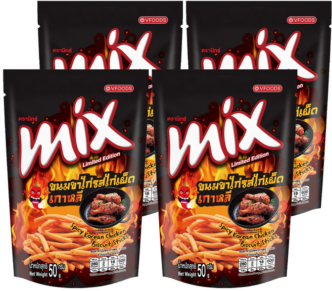 VFOODS Mix忍味條餅乾 韓式辣雞味, 50g, 4包