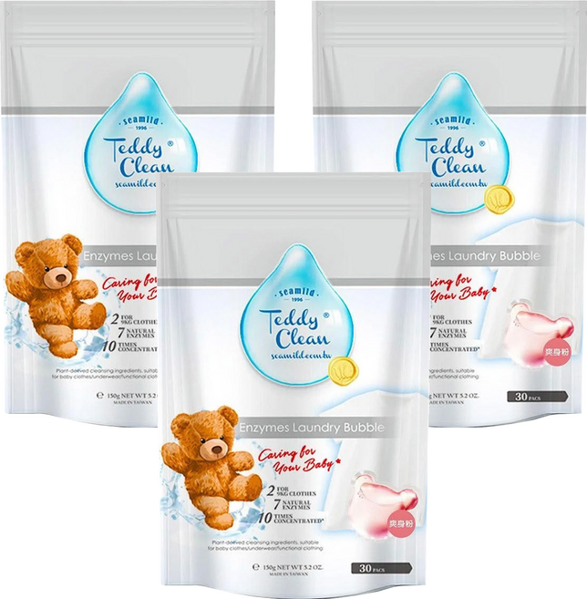 清淨海 Teddy Clean系列 植萃酵素洗衣膠囊 爽身粉, 30顆, 3袋
