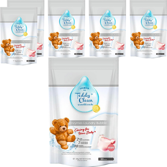 清淨海 Teddy Clean系列 植萃酵素洗衣膠囊 爽身粉, 30顆, 6袋
