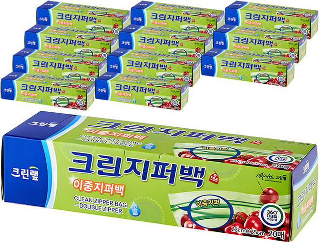 크린랩 이중 지퍼백, 중(M), 20개입, 12개