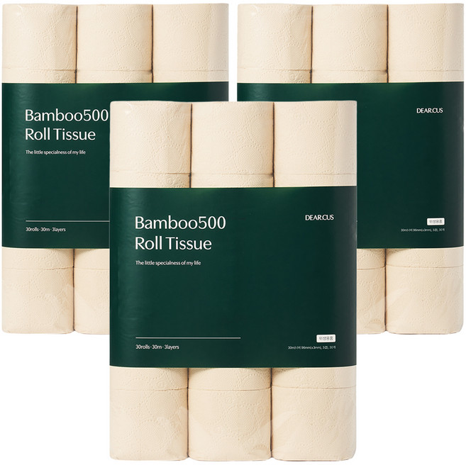 디어커스 뱀부500 천연펄프 3겹 롤화장지, 30m, 30개입, 3개