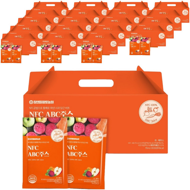 참앤들황토농원 NFC 착즙 ABC주스, 70ml, 600개