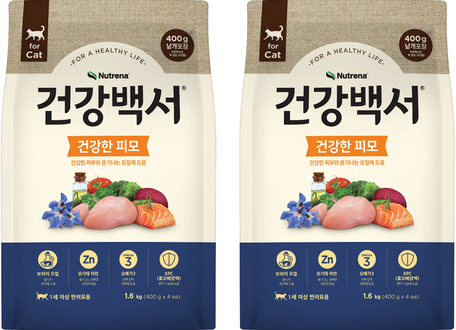 건강백서 고양이 기능성 사료, 닭, 1.6kg, 2개