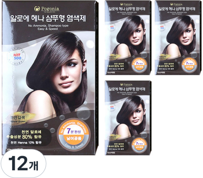 포고니아 알로에 헤나 샴푸형 염색제, 자연갈색, 12개