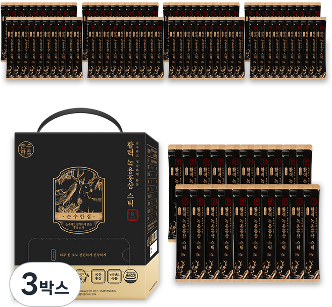순수한집 활력 고려홍삼정 녹용홍삼 스틱 100p, 1kg, 3박스