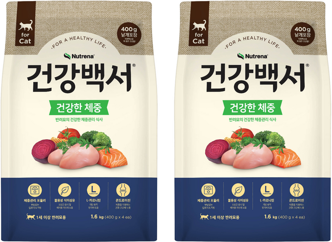 건강백서 성묘용 캣 건강한 기능성 사료, 닭, 1.6kg, 2개