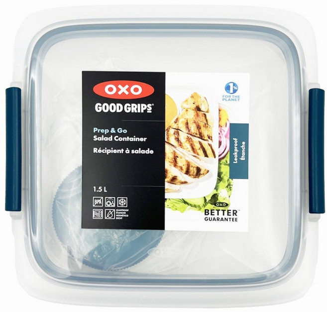OXO Good Grips系列 Prep & Go 沙拉密封保鮮盒 1.5L, 含蓋保鮮盒1個 + 內托盤1個 + 含蓋醬料盒1個, 1組