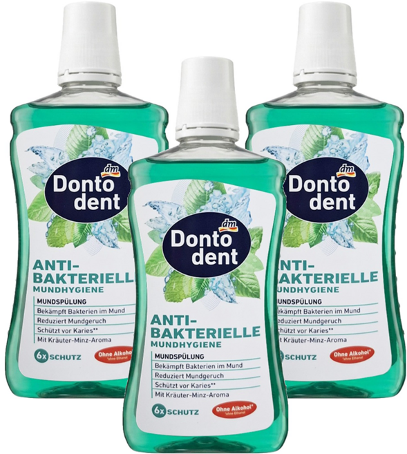 dm Dontodent ANTIBAKTERIELLE MUNDHYGIENE 抗菌漱口水, 500ml, 3瓶