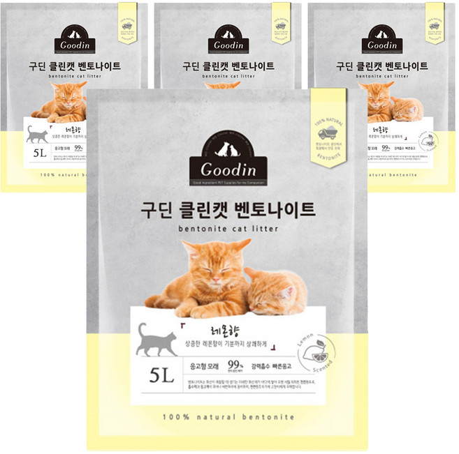 구딘 클린캣 고양이모래, 5L, 4개, 레몬향