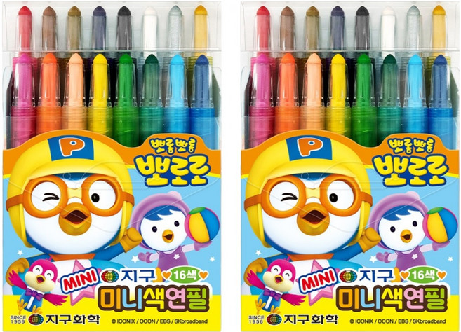 지구화학 뽀로로 미니 샤프식 색연필, 16색, 2개