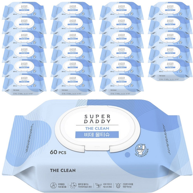 슈퍼대디 더클린 비데 물티슈 캡형, 60g, 60개입, 24개