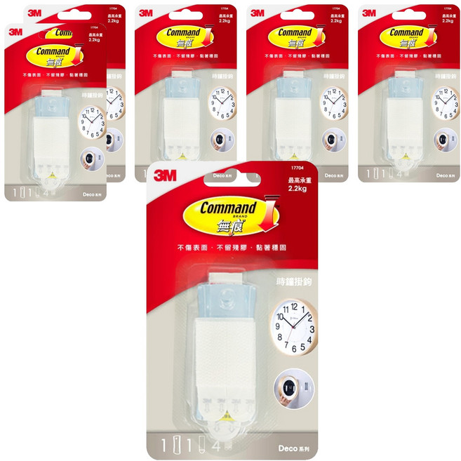 3M Command 無痕 Decoration系列 時鐘掛鉤 最高承重2.2kg, 白色, 6個