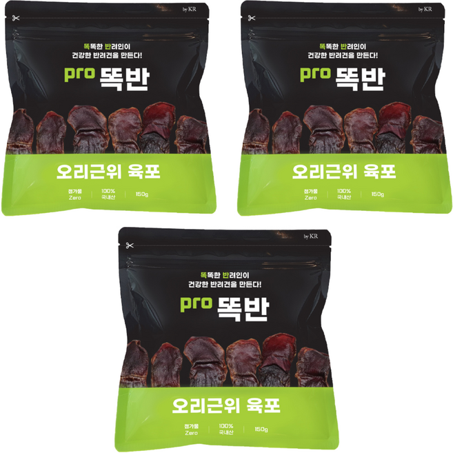 똑반 강아지 간식, 오리근위 육포, 150g, 3개