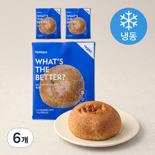 널담 고단백 배꼽 베이글 흑임자 (냉동), 6개, 140g