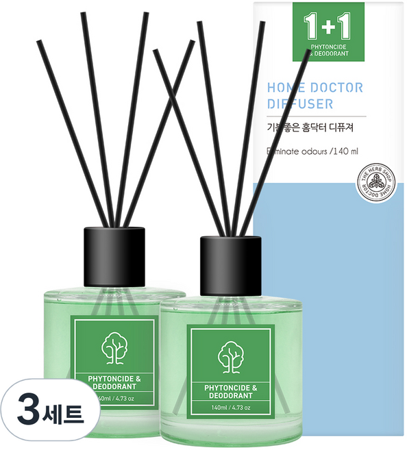 홈닥터 기분좋은 디퓨저 140ml x 2p + 섬유스틱 10p 세트 피톤치드 & 악취제거, 피톤치드/유칼립투스향, 280ml, 3개