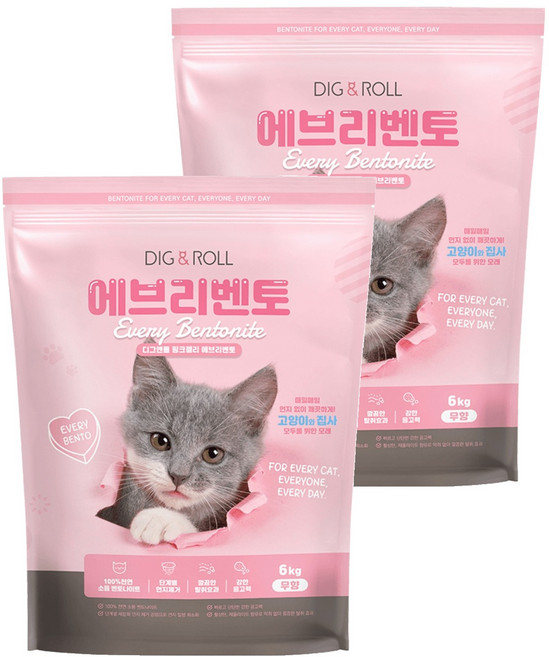 디그앤롤 에브리벤토 나이트 고양이 모래, 6kg, 2개, 무향
