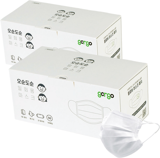 고르고 오순도순 일회용 마스크 성인용, 50개입, 2개, 화이트