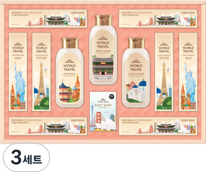 LG생활건강 월드트레블에디션 헤어바디케어 선물세트 + 쇼핑백, 3세트 - 쿠팡