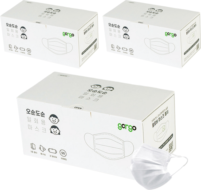 고르고 오순도순 일회용 마스크 성인용, 50개입, 3개, 화이트
