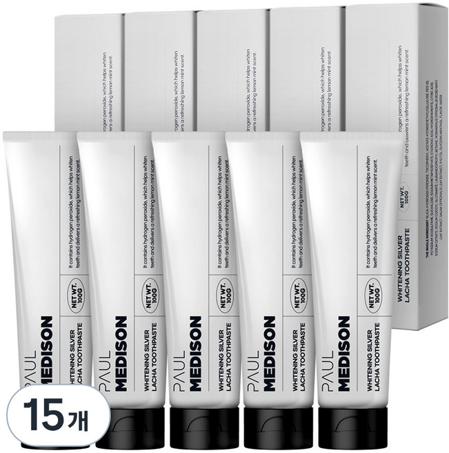 폴메디슨 미백 실버 라차치약, 100g, 15개
