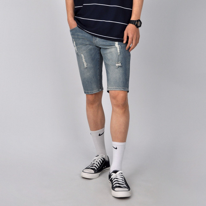 가이스토리 남성용 빅사이즈 데미지 스판 웨이크 청반바지