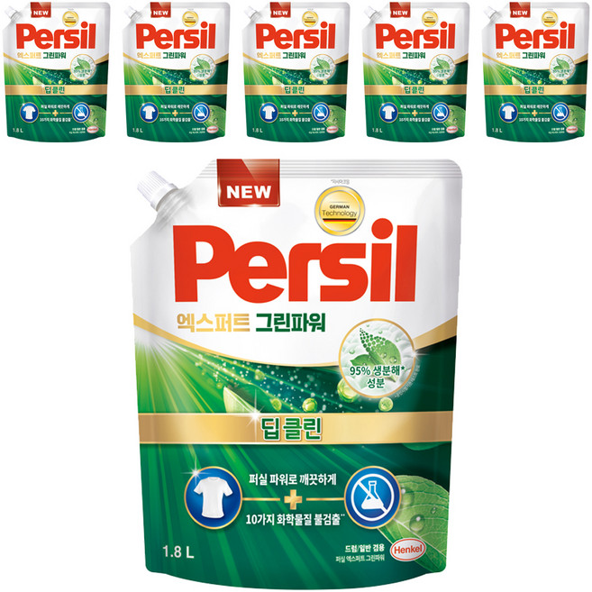 퍼실 엑스퍼트 그린파워 세탁세제 리필, 1.8L, 1개입, 6개