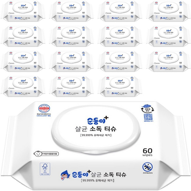 순둥이 살균티슈 캡형 60p, 16개