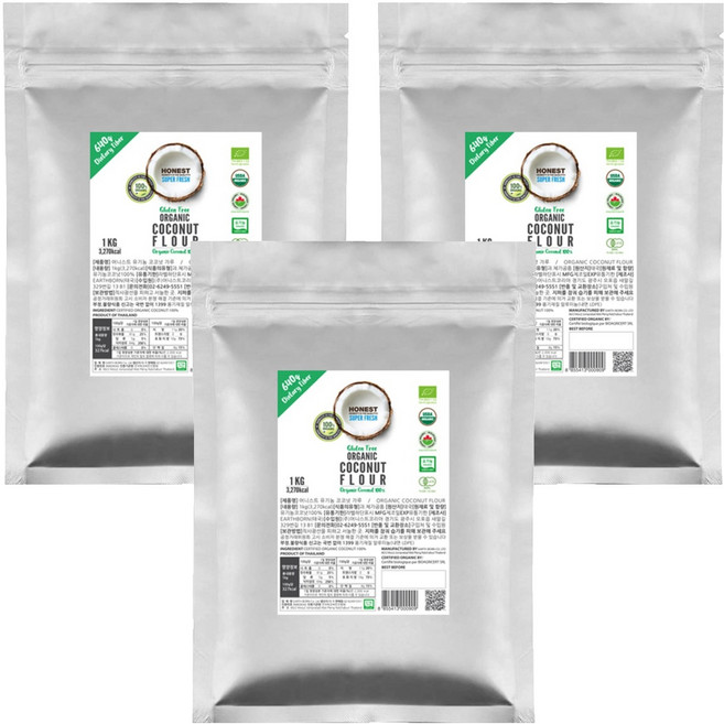 歐內斯特 100% 有機椰子粉, 1kg, 3個