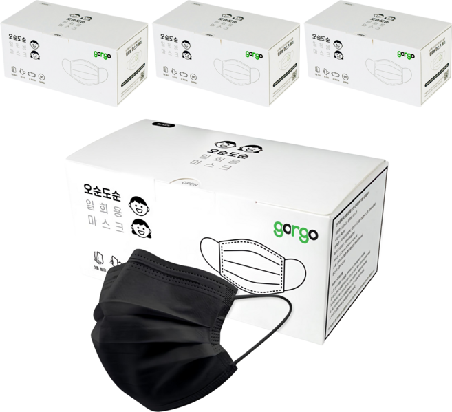 고르고 오순도순 일회용 마스크 성인용, 50개입, 4개, 블랙