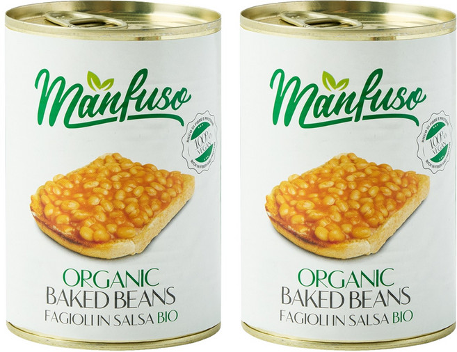 멘푸소 유기농 베이크드 빈스 통조림, 400g, 2개
