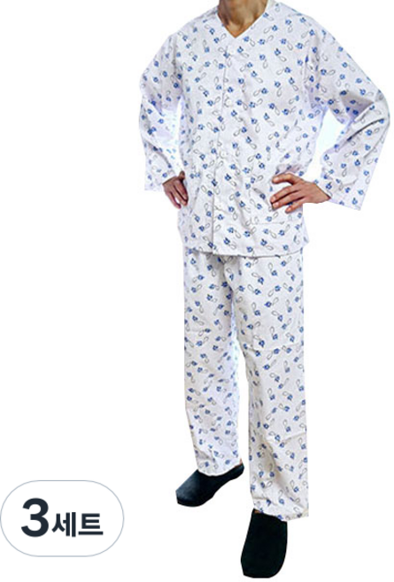 메디코 환자복 병원입원복 면혼방 파란국화 블루 세트 M, 3세트